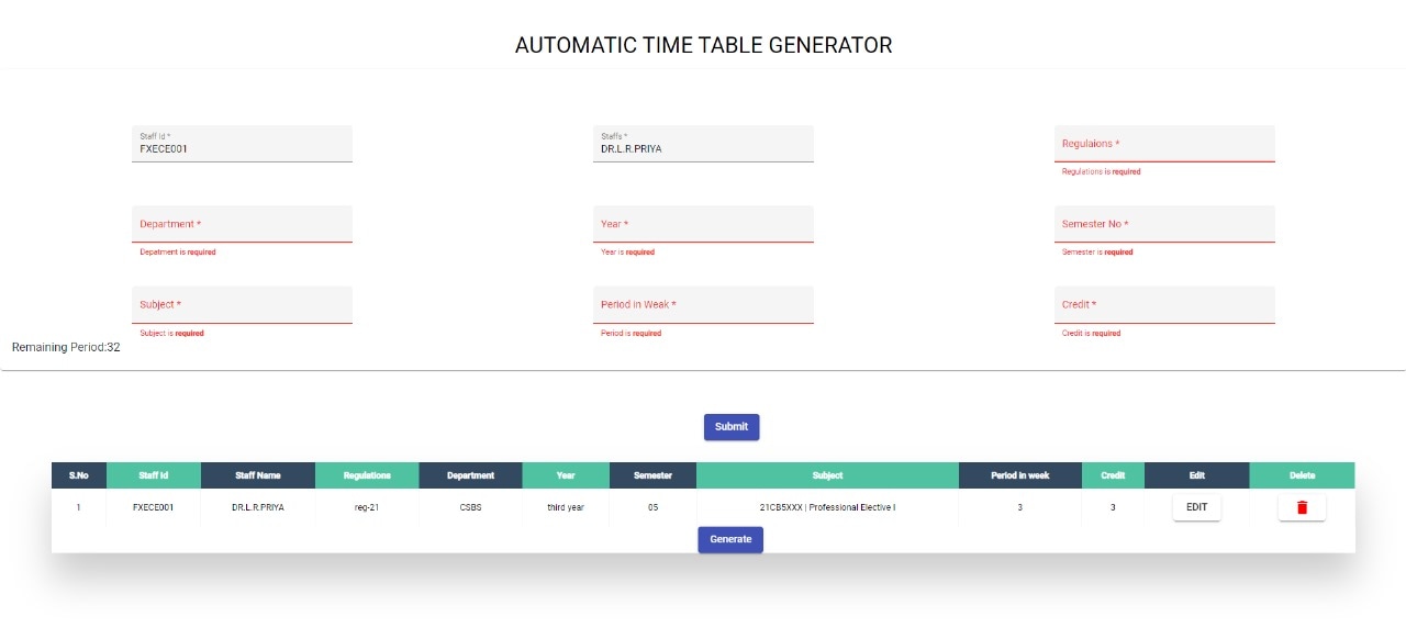 Automatic Timetable Generator for Faculty